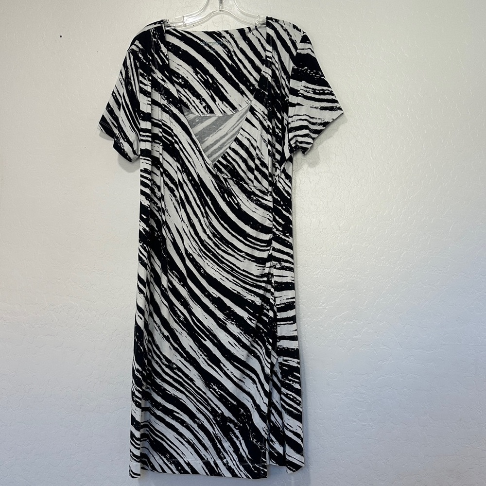Soft Surroundings Zebra Print Top animal Saria Black White Faux Wrap Dress XL